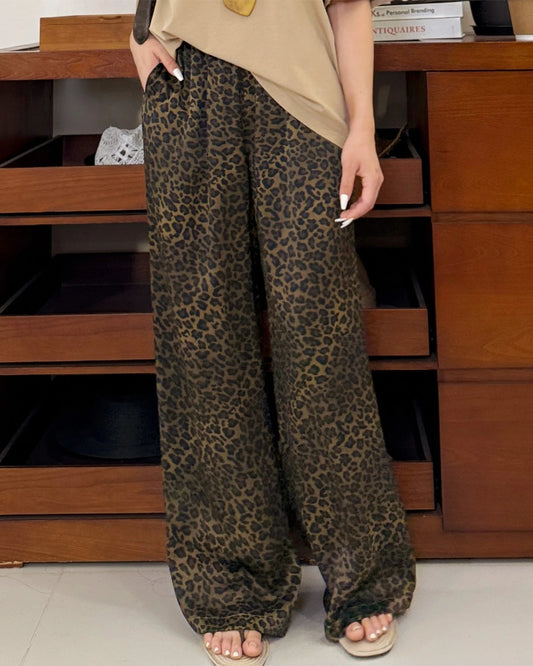 Leopardenmuster-Seidenhose für Damen