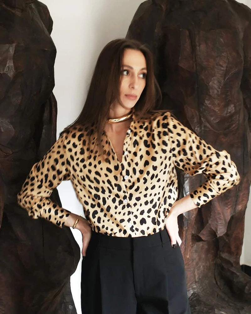 Leopard Seidenbluse Langarm – Damen