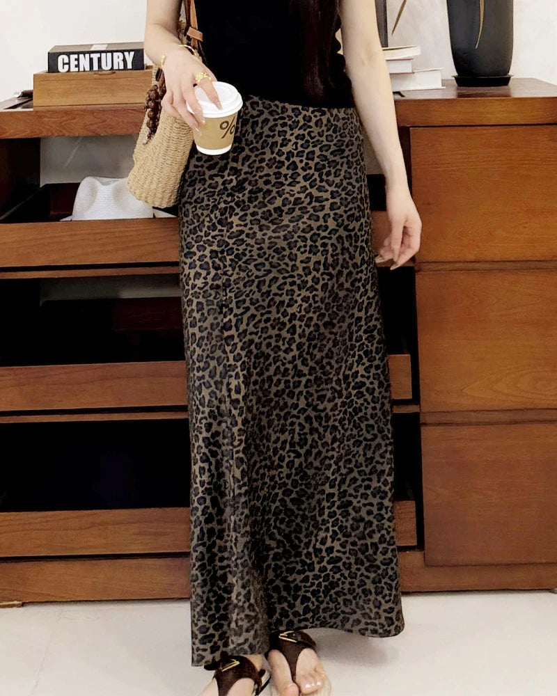 Midi-Seidenrock Leopard