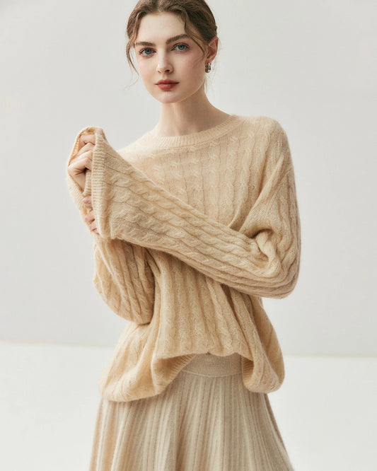 Leichter Zopfstrickpullover aus Seide-Kaschmir