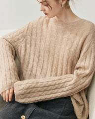 Leichter Zopfstrickpullover aus Seide-Kaschmir