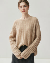 Leichter Zopfstrickpullover aus Seide-Kaschmir