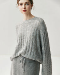 Leichter Zopfstrickpullover aus Seide-Kaschmir