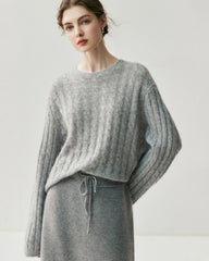 Leichter Zopfstrickpullover aus Seide-Kaschmir