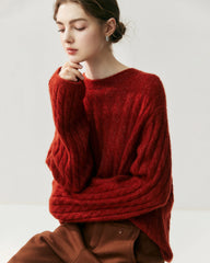 Leichter Zopfstrickpullover aus Seide-Kaschmir