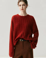 Leichter Zopfstrickpullover aus Seide-Kaschmir