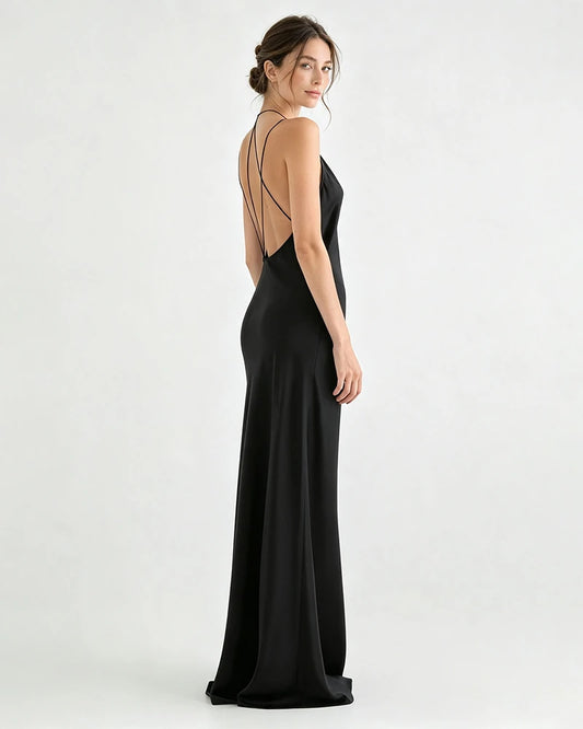 Fließendes Triacetat-Maxikleid mit tiefem V-Ausschnitt
