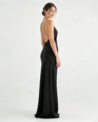 Fließendes Triacetat-Maxikleid mit tiefem V-Ausschnitt