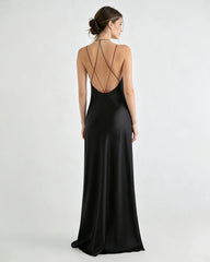 Fließendes Triacetat-Maxikleid mit tiefem V-Ausschnitt