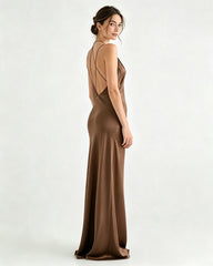 Fließendes Triacetat-Maxikleid mit tiefem V-Ausschnitt