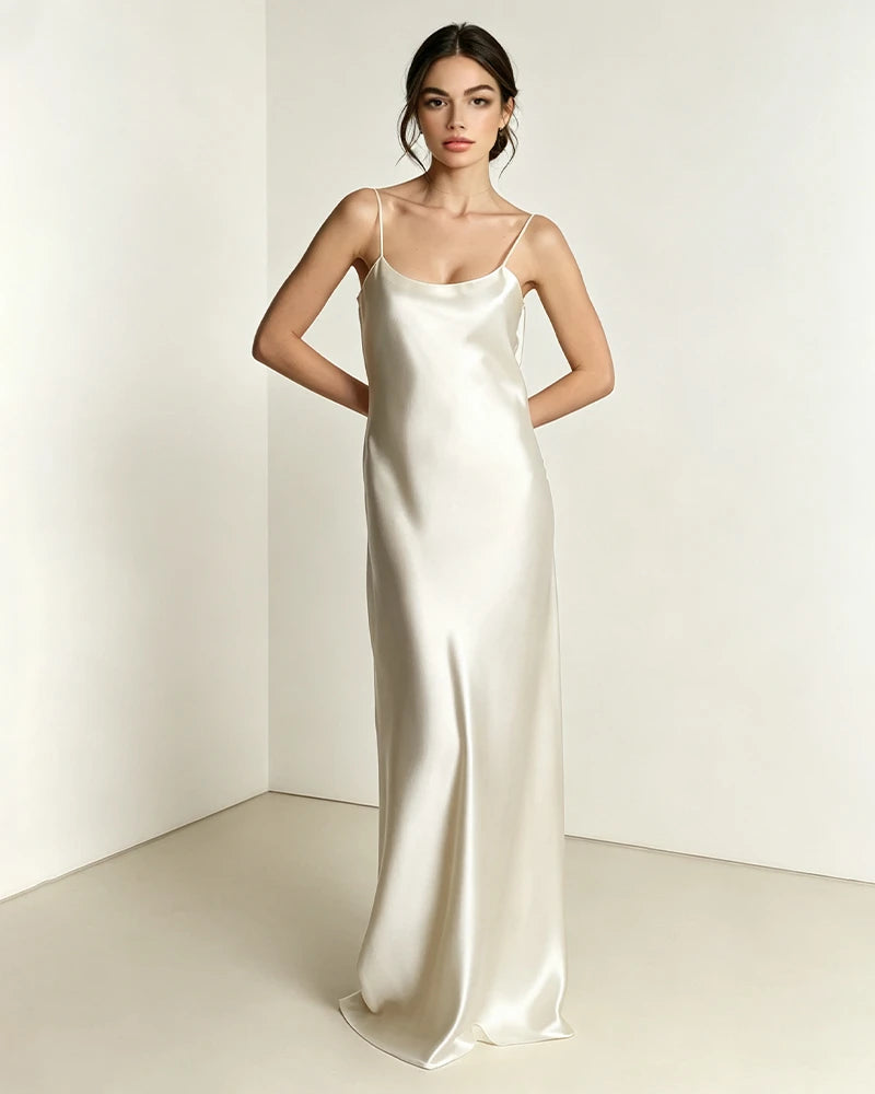 Fließendes Triacetat-Maxikleid mit tiefem Rückenausschnitt