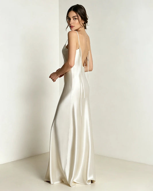 Fließendes Triacetat-Maxikleid mit tiefem Rückenausschnitt