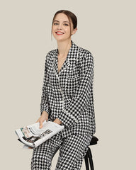 Seiden-Pyjamas-Set mit Houndstooth-Druck