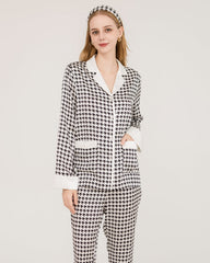 Seiden-Schlafanzüge mit Houndstooth-Muster und Swarovski-Knöpfen