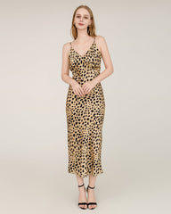Maxi-Seidenkleid mit Leoparden-Druck und Spaghettiträgerbändern