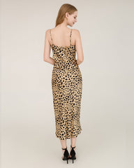 Maxi-Seidenkleid mit Leoparden-Druck und Spaghettiträgerbändern