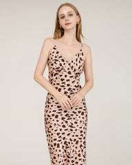 Maxi-Seidenkleid mit Leoparden-Druck und Spaghettiträgerbändern