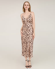 Maxi-Seidenkleid mit Leoparden-Druck und Spaghettiträgerbändern