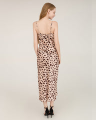 Maxi-Seidenkleid mit Leoparden-Druck und Spaghettiträgerbändern