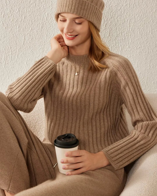 Kaschmirpullover mit langen Ärmeln und gewickelten Muster