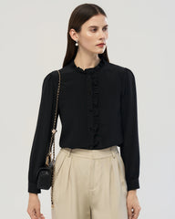 Langärmelige Seidenbluse mit Rüschendetail