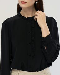 Langärmelige Seidenbluse mit Rüschendetail