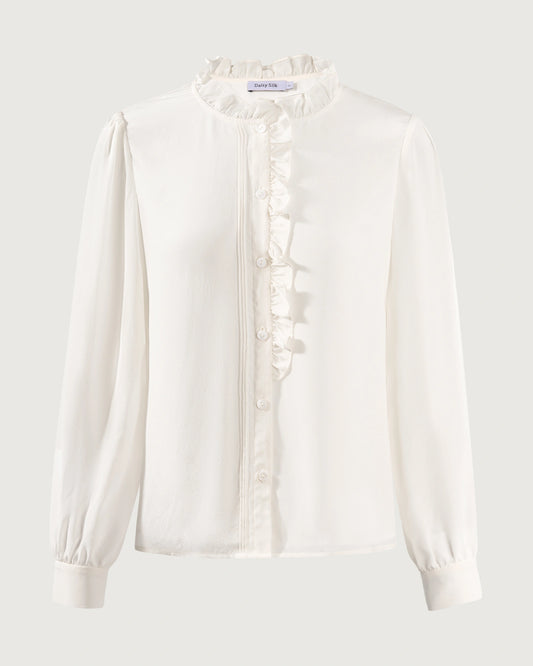Langärmelige Seidenbluse mit Rüschendetail