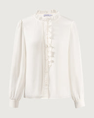 Langärmelige Seidenbluse mit Rüschendetail
