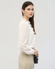 Langärmelige Seidenbluse mit Rüschendetail