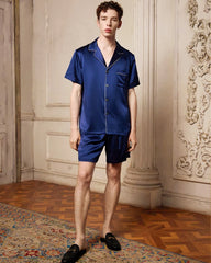 Waschbares Herren-Seiden-Pyjamaset mit Shorts