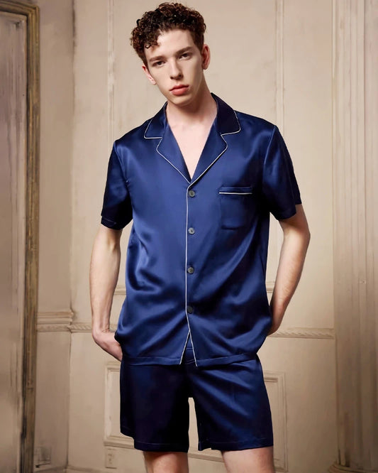 Waschbares Herren-Seiden-Pyjamaset mit Shorts