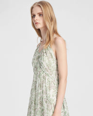 Frühjahrsmoos Paisley Seiden Maxikleid