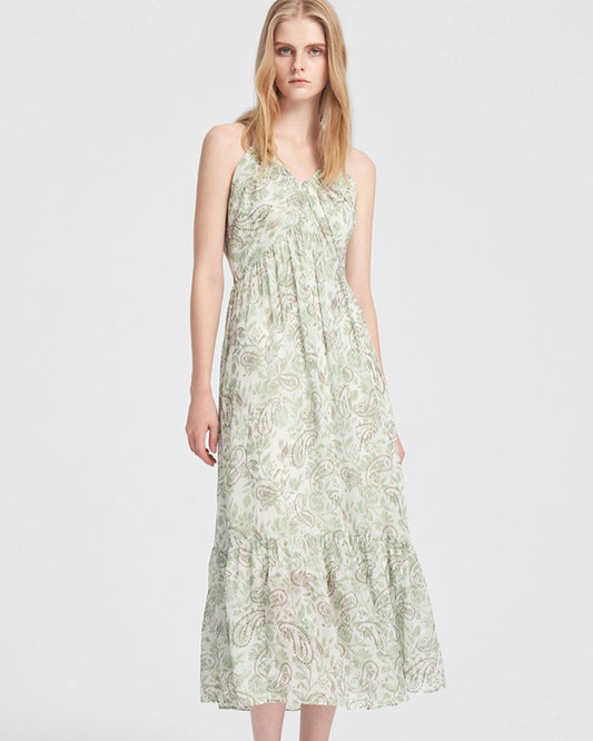 Frühjahrsmoos Paisley Seiden Maxikleid