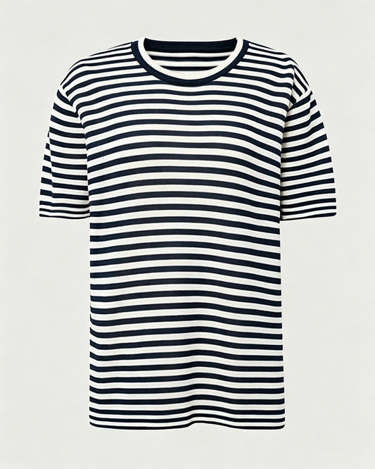100% Maulbeerseiden-Jersey T-Shirt mit Streifen