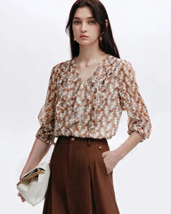 Gänseblümchen Blumen Rüschen Seidenbluse