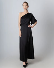 Einseitig geschulter Seiden-Maxi-Kleid mit Rückenseilzug