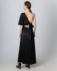 Einseitig geschulter Seiden-Maxi-Kleid mit Rückenseilzug