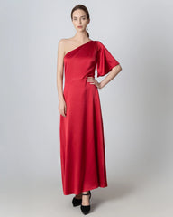 Einseitig geschulter Seiden-Maxi-Kleid mit Rückenseilzug