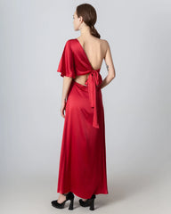 Einseitig geschulter Seiden-Maxi-Kleid mit Rückenseilzug