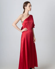 Einseitig geschulter Seiden-Maxi-Kleid mit Rückenseilzug