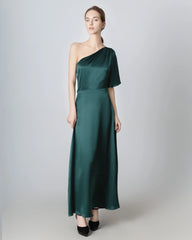 Einseitig geschulter Seiden-Maxi-Kleid mit Rückenseilzug