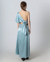 Einseitig geschulter Seiden-Maxi-Kleid mit Rückenseilzug