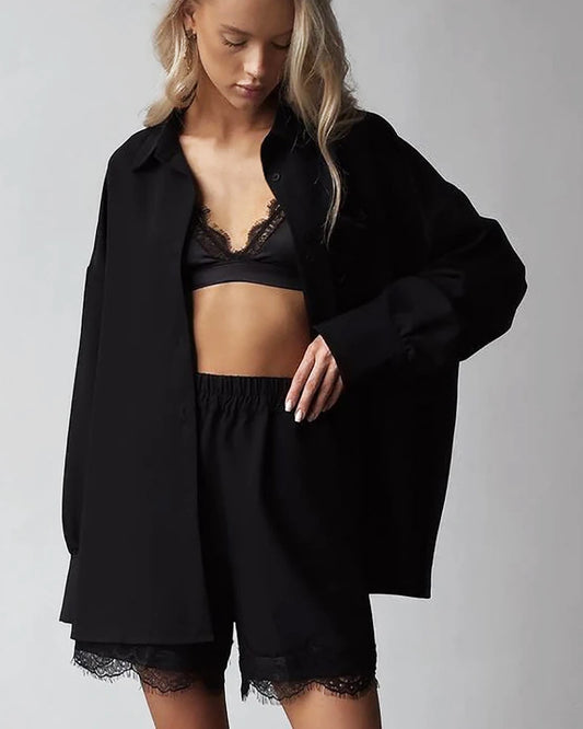 Oversized Seide-Pyjama mit Hemd und Shorts