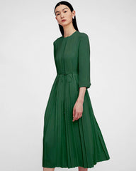 Plissiertes 3/4-Ärmeliges Seidenkleid