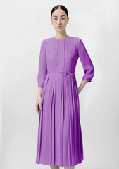 Plissiertes 3/4-Ärmeliges Seidenkleid