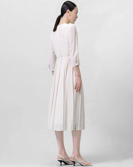 Plissiertes 3/4-Ärmeliges Seidenkleid