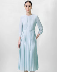 Plissiertes 3/4-Ärmeliges Seidenkleid