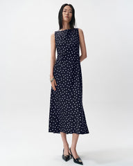 Polka-Dot Seiden-Midikleid mit Schrägschnitt und Rückenausschnitt im Cowl-Stil