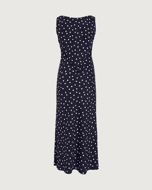 Polka-Dot Seiden-Midikleid mit Schrägschnitt und Rückenausschnitt im Cowl-Stil
