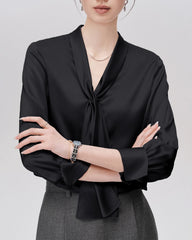 25 Momme Elegante Seidenbluse mit Bindeschleife vorn
